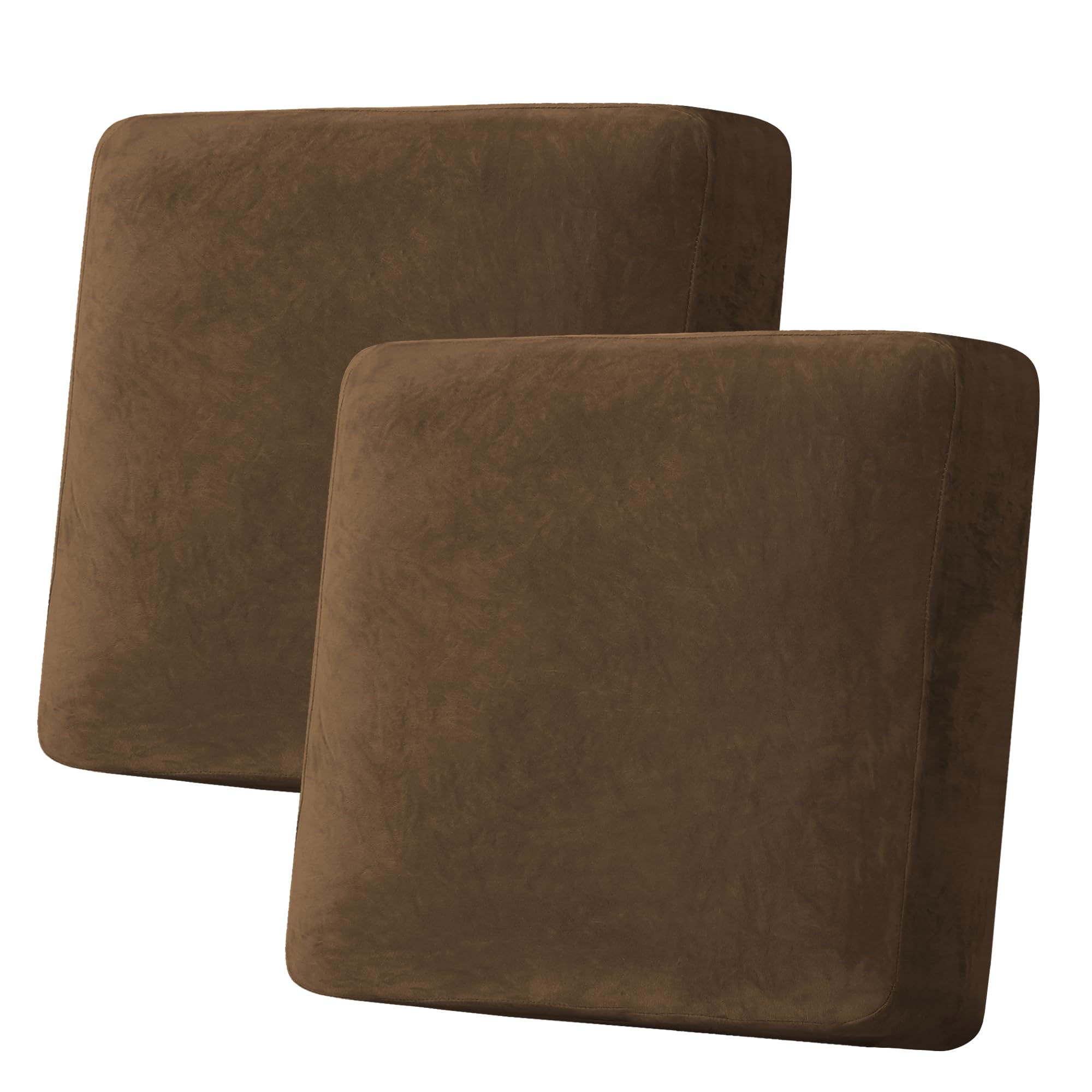 H.VERSAILTEX Velvet Stretch Couch Cushion Cover Plush Cushion Slipcover for Chair Loveseat Sofa Cushion Furniture Protector Seat Cushion Sofa Cover (2 Piece Large Sofa Cushion Covers, Bronze Brown)
