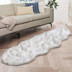 ORINOVA White and Grey Ultra Soft Faux Fur Shaggy Runner Rug 2x6 for Nursery Teen Room Dormitory Living Room Washable Furry Area Rug Décor