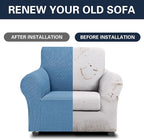 Cupuamon 2026 New Stretch Chair Sofa Slipcovers Couch Cover for 1 Seater Furniture Protector Sofa Covers with Elastic Bottom Jacquard Fabric Small Checks for Pets, Kids - Riverside