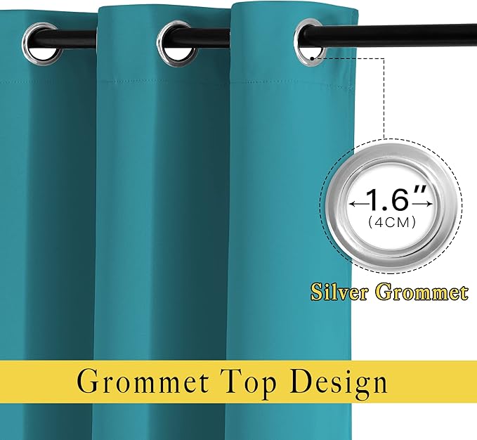 NICETOWN Blackout Room Divider Curtains 118 inches Long 2 Panels, Grommet Sliding Door Curtains Solid Window Treatments Sound Reducing for Living Room, W66 x L118, Peacock Teal