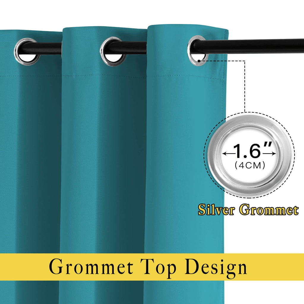 NICETOWN Room Darkening Curtains & Drapes - Window Treatment Thermal Insulated Solid Grommet Light Block Panels for Bedroom/Living Room, Peacock Teal, Set of 2, W52 x L72