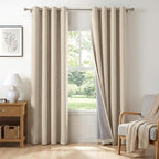 100% Blackout Shield Linen Blackout Curtains for Bedroom, Natural Flax Grommet Curtains for Living Room, Thermal Insulated Room Darkening Drapes for Nursery, Boho Home Decor, 50" W x 84" L, 2 Panels