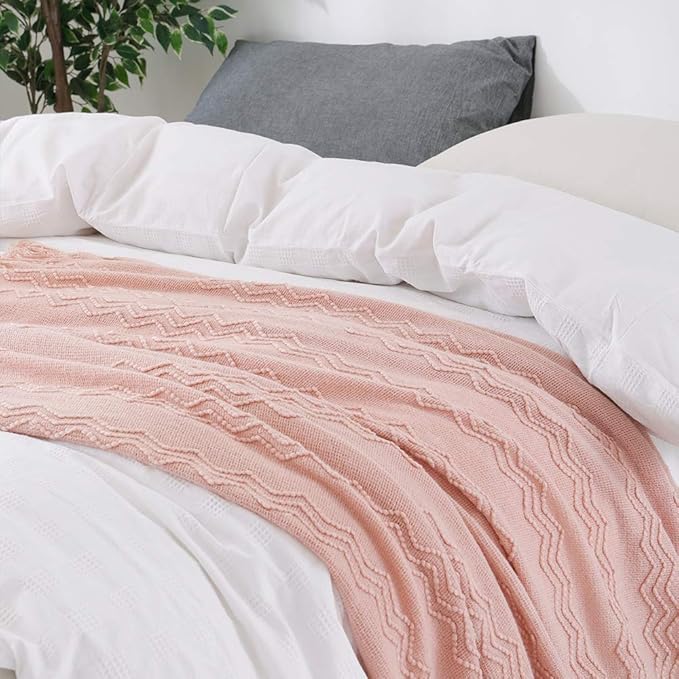 BOURINA Pink Throw Blanket 60x80 Inch Boho Knitted Soft Throw Sofa Blanket