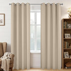 Joydeco Blackout Curtains 95 Inches Long 1 Panel, Thermal Insulated Long Curtains& Drapes 1 Piece, Room Darkening Grommet Drapes for Living Room Bedroom Window (W70 x L95 Inch, Light Beige)