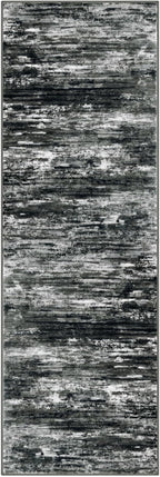 KOZYFLY 3x8 Ft Rug Modern Ombre Runner Rug for Hallway, Washable Kitchen Rugs Non-Slip Soft Striped Entryway Rug, Print Black Grey Abstract Carpet for Laundry Nursery