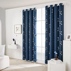 Deconovo Designer Series Silver Cubic Print Blackout Curtains for Living Room Bedroom, Thermal Insulated Soundproof Window Drapes, Grommet Top, Navy Blue,52W x 95L Inch, 2 Panels