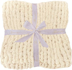 Bigacogo Chunky Knit Throw Blanket for Couch, 40x80 inches, 100% Hand Knitted with Thick Jumbo Chenille Yarn, Cozy Soft Large Rope Knot Cable Crochet Blankets for Sofa Bed Living Room, Beige