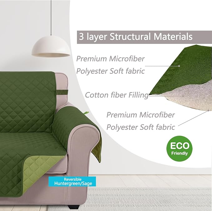 U-NICE HOME Loveseat Sofa Cover for 2 Cushion Couch, Huntergreen/Sage