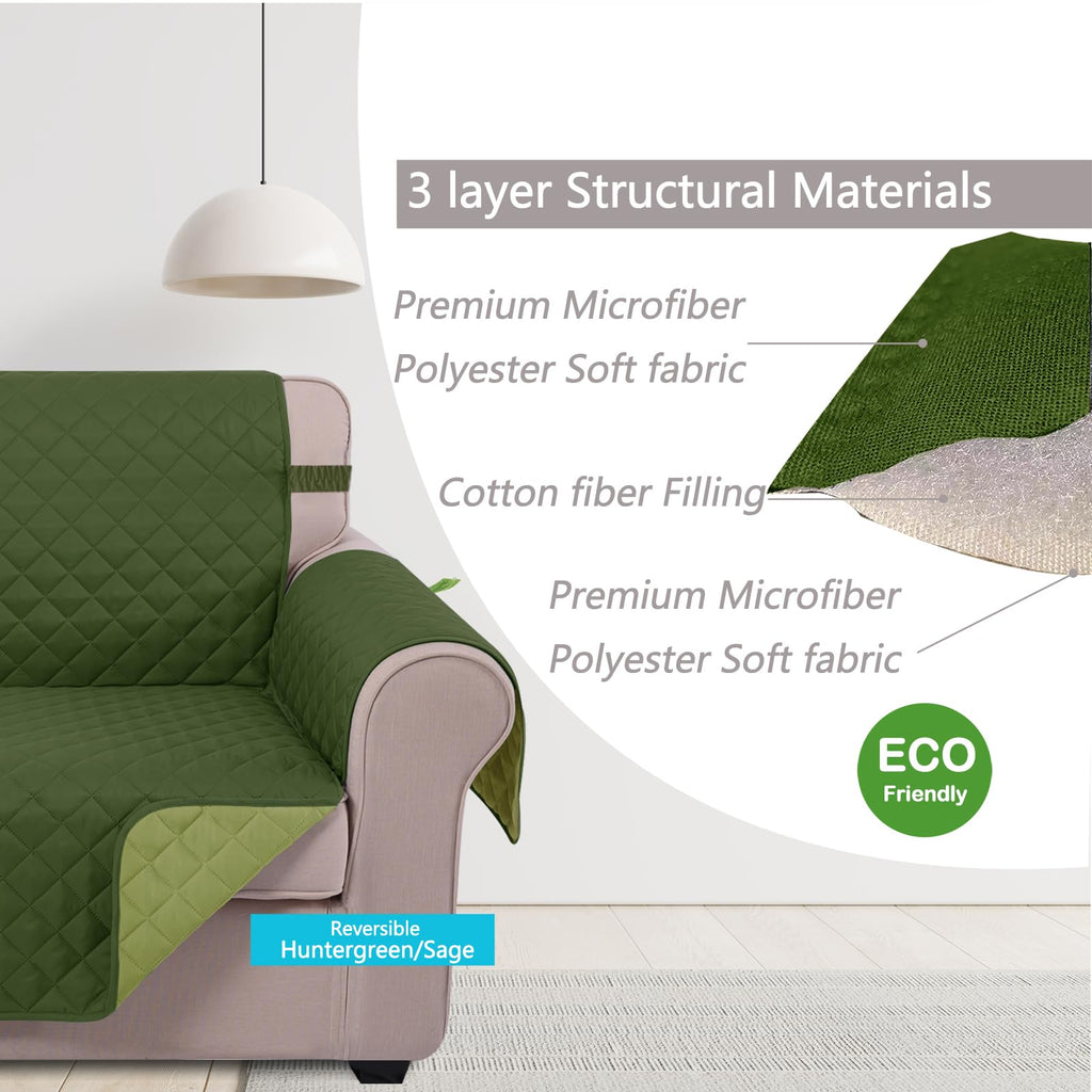 U-NICE HOME Large Sofa Cover Reversible Couch Cover, Huntergreen/Sage
