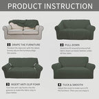 Easy-Going Stretch 4 Seater Sofa Slipcover 1-Piece Sofa Cover Furniture Protector Couch Soft with Elastic Bottom for Kids, Polyester Spandex Jacquard Fabric Small Checks Olive Green