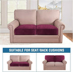 H.VERSAILTEX Velvet Stretch Couch Cushion Cover Plush Cushion Slipcover for Chair Loveseat Sofa Cushion Furniture Protector Seat Cushion Sofa Cover (2 Piece Medium Sofa Cushion Covers, Burgundy)