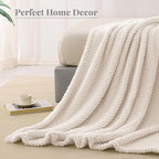 Whale Flotilla King Size Fuzzy Fleece Blanket for Bed, 90x104 Inch Fluffy Warm Soft Jacquard Blankets for All Season, Lightweight and Cozy, Ivory