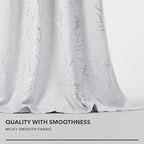Deconovo Greyish White Curtains, Room Darkening Short Curtain, Thermal Insulated Soundproof Drapes, Silver Branch Print, 42 x 45 Inch, Grommet Window Panel for Small Windows Bedroom Kitchen, Set of 2