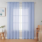 Simplebrand Denim Sheer Curtains 84 Inches Long, Light Filtering Rod Pocket Solid Color Window Sheer Curtain Panels, Elegant Curtains & Drapes for Living Room, Bedroom 2 Panels (Denim, 42" W x 84" L)