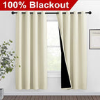 NICETOWN Living Room Completely Shaded Draperies, Privacy Protection & Noise Reducing Ring Top Drapes, Black Lined Insulated Window Treatment Curtain Panels (Beige, 2 Pieces, W46 x L72)