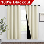 NICETOWN Living Room Completely Shaded Draperies, Privacy Protection & Noise Reducing Ring Top Drapes, Black Lined Insulated Window Treatment Curtain Panels (Beige, 2 Pieces, W46 x L72)