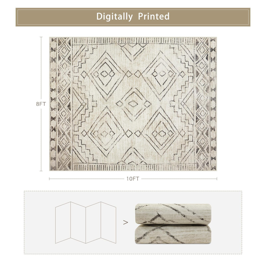 8x10 Washable Area Rugs for Living Room,Bedroom,Dining Room- Morocco Beige