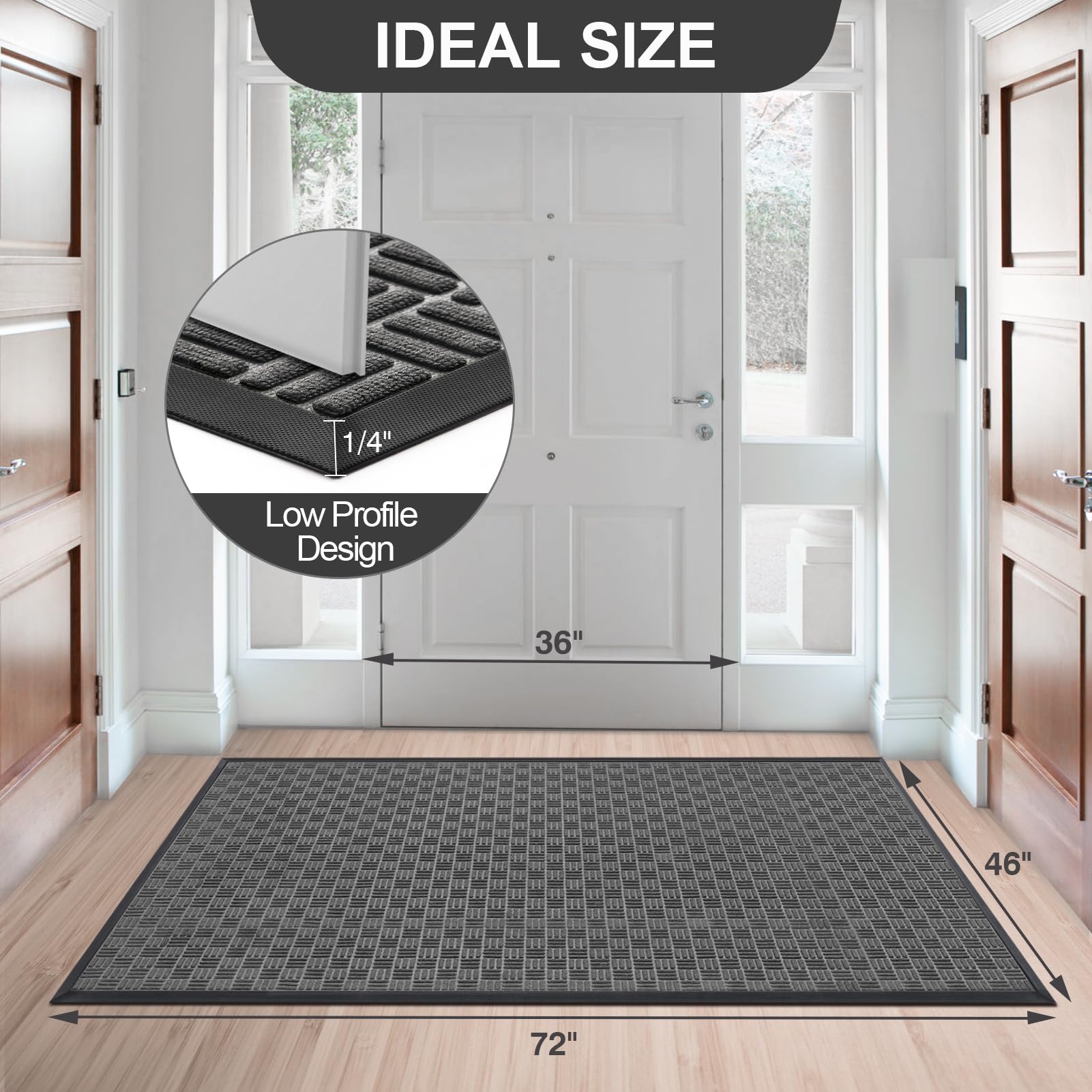 Mibao Front Door Mat Outdoor Entrance, 73" x 46" Heavy Duty Welcome Mat for Outdoor and Indoor, Waterproof Dirt Trapper Doormat, Super Absorbent Indoor Entryway Mat for Patio & Porch - Gray