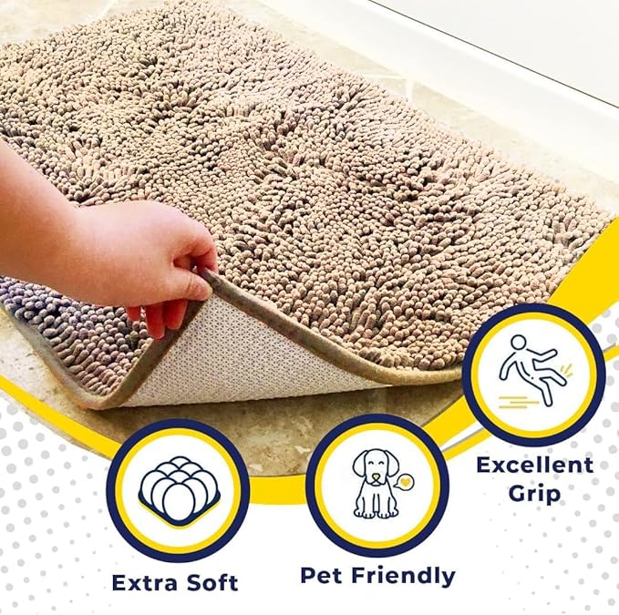 Muddy Mat® | Super Water Absorbent Door Mat Indoor, Microfiber Quick Dry Chenille Entryway Rug, Slip Resistant Front Door Mat, Indoor Mats for Entryway, Machine Washable Pet Rug, Beige 5ft x 7ft