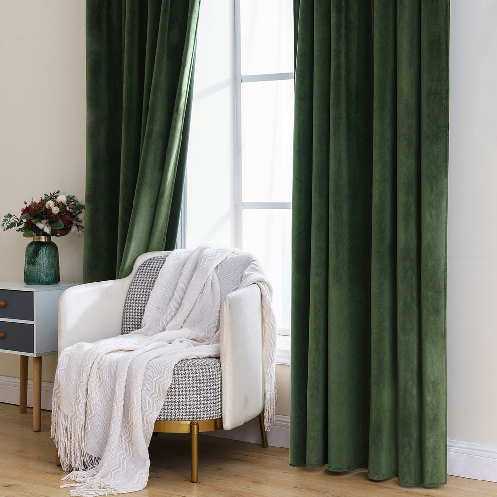 MIULEE Velvet Curtains 52x94 inches 2 Panels Olive Green Blackout Curtains