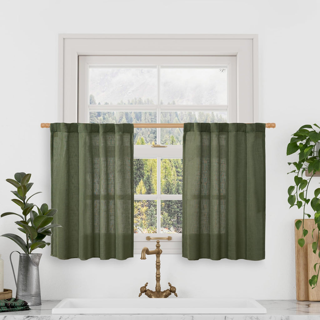 LAMIT Christmas Short Linen Curtains 36 Inch Length for Cafe Window