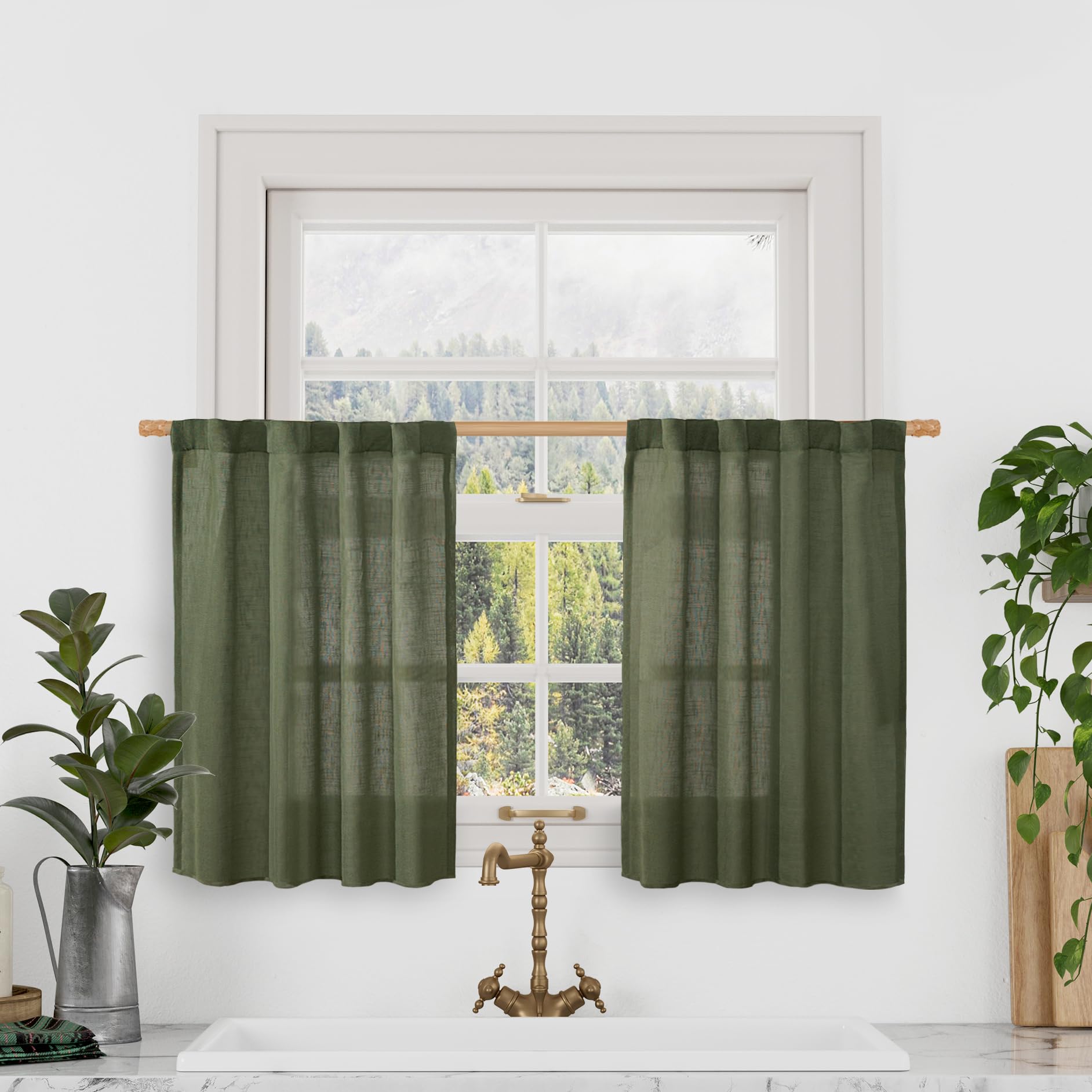 LAMIT Christmas Short Linen Curtains 36 Inch Length for Cafe Window