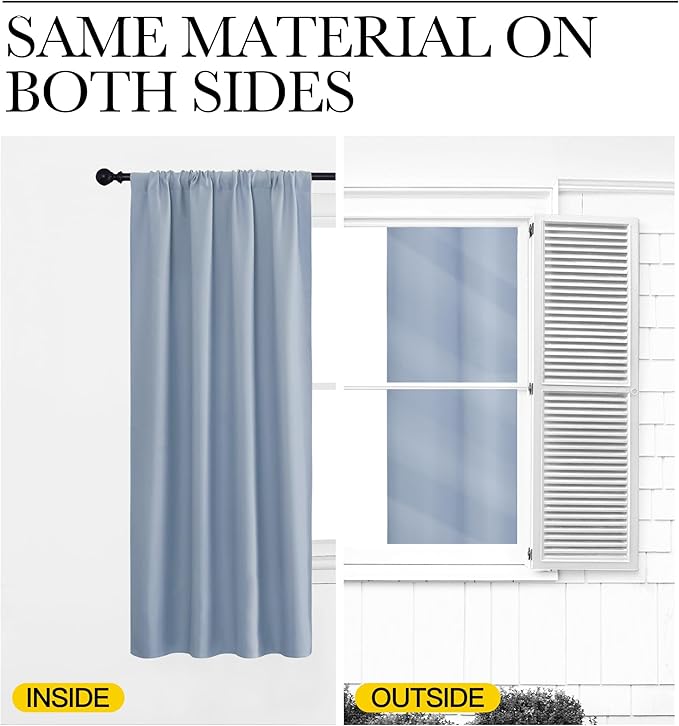 NICETOWN Window Curtains Blackout Drapes, Vintage Blue, 1 Pair, 52 by 72-Inch, Thermal Insulated Solid Rod Pocket Blackout Curtains/Draperies for Living Room