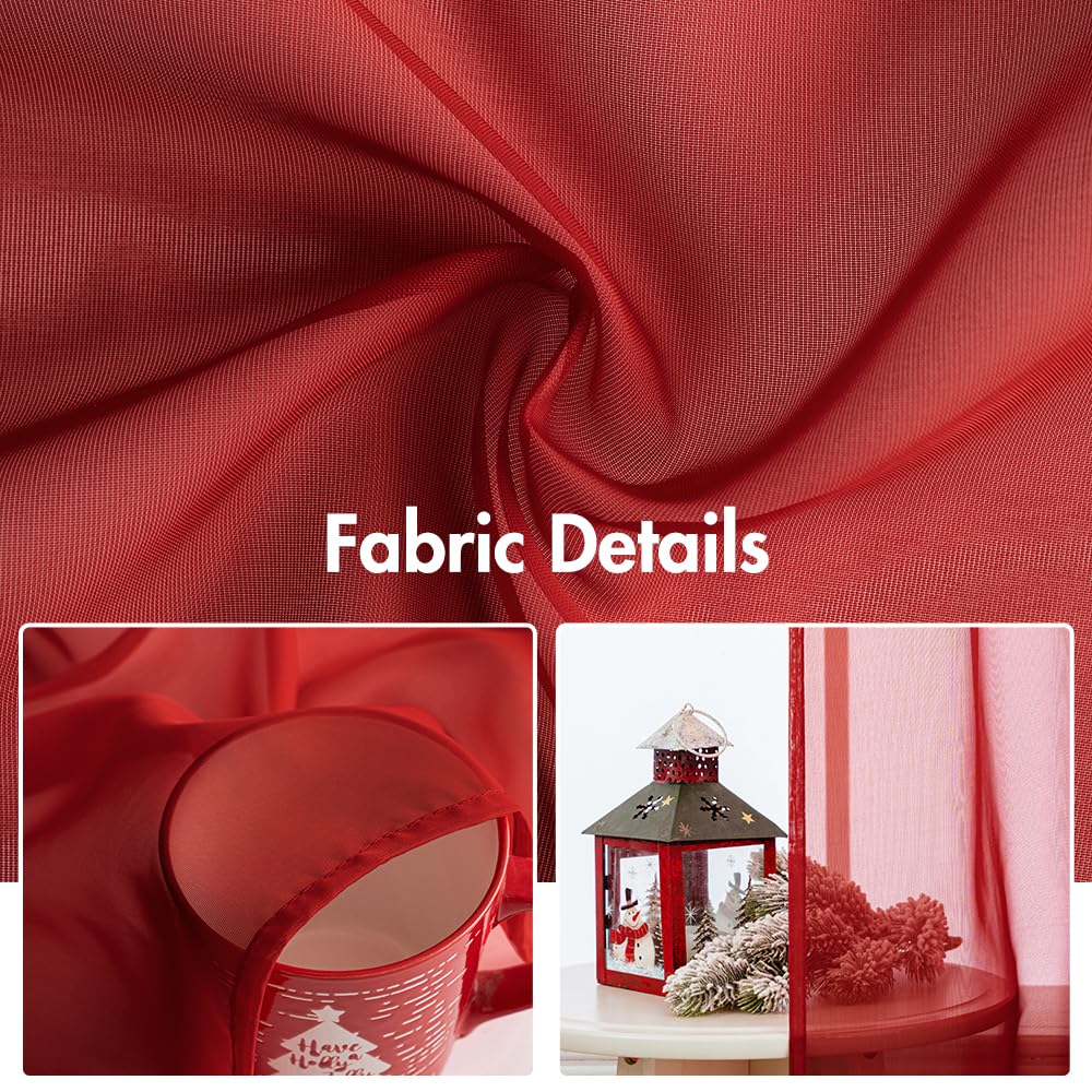 MIULEE 2 Panels Red Sheer Christmas Window Curtains 54 X 45 Inches