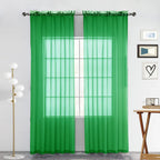 SpaceDresser Sheer Voile Window Treatment Rod Pocket Curtain Panels for Kitchen Bedroom Living Room Drapes Sunlight Filtering Privacy Semi Home Decor Assorted Colors Sizes (Green, 52 W x 84 L)