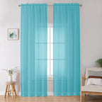 OWENIE Aqua Sheer Curtains for Bedroom Living Room 96 Inches Long 2 Panels Set, Soft Solid Light Filtering Clear Sheer Ceiling to Floor for Large Window, 2Pcs, Each 42" W x 96" L, Aqua