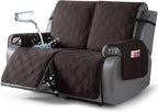 TAOCOCO 100% Waterproof Loveseat Recliner Cover, Non Slip Split Loveseat Covers for Reclining Loveseat with Elastic Straps, Washable Recliner Chair/Furniture Protector for Kids Pets(2 Seater, Coffee)