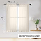 OWENIE Sheer Curtains 54 inches Long 2 Panles for Living Room Bedroom Small Windowm, Rod Pocket Light Filtering Voile Sheers Drapes, 42" W x 54" L, Cream