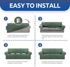 KEKUOU Stretch Single Sofa Slipcover 1 Piece Couch Sofa Cover (31"-55") Furniture Protector 1 Seater Sofa with Elastic Bottom for Kids,Pet.Jacquard Small Checked Pattern Fabric(Small,Greyish Green)