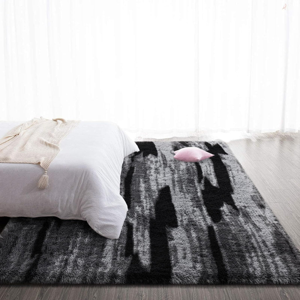 TWINNIS Super Soft Shaggy Rugs Fluffy Carpets, 5x8 Feet, Indoor Modern Plush Area Rugs for Living Room Bedroom Kids Room Nursery Home Decor, Upgrade Anti-Skid Rectangular Fuzzy Rug, Black Gray