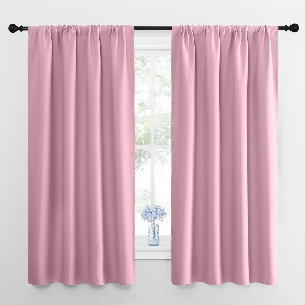 NICETOWN Kitchen Curtains, Short Blackout Drapes, Rouge Pink, 34 in x 45 in (W x L), Set of 2, Thermal Insulated Rod Pocket Window Treatment Draperies for Nursery