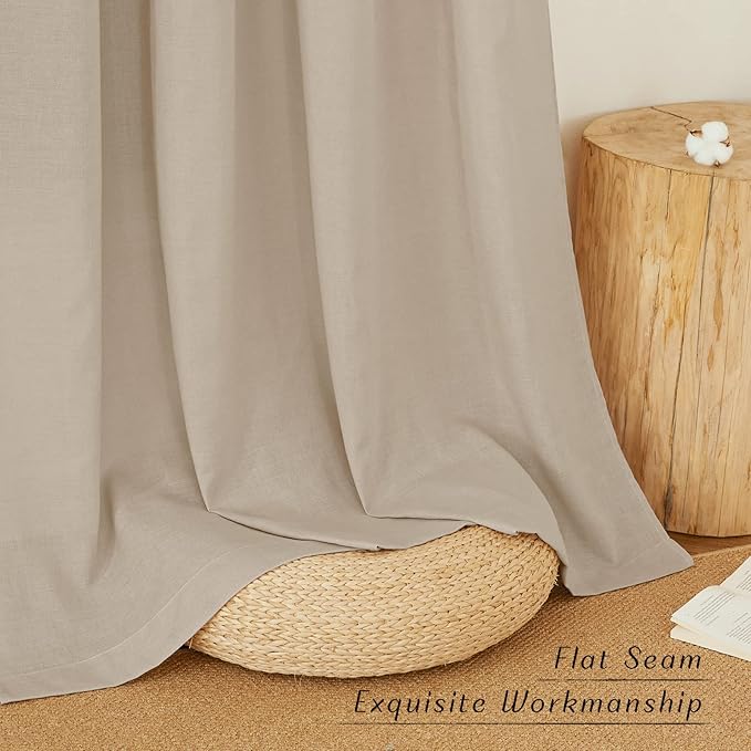 NICETOWN Taupe Linen Doorway Curtains 80 inches Long, Grommet Thick Linen Weave Semi Sheer Window Treatments Privacy Assured with Light Filtering for Bedroom/Side Door, W34 x L80