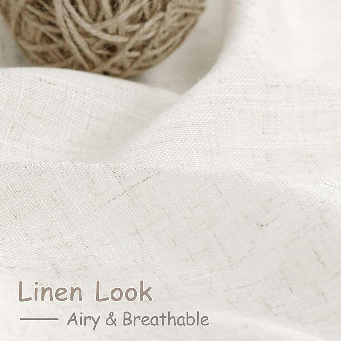 Beige White Linen Curtains for Kitchen Windows Over Sink Neutral 30 Inch Length Back Tab and Rod Pocket Light Filtering Semi Sheer Cafe Curtain for Bathroom RV Small Window 40 x 30 Inch,2 Panels