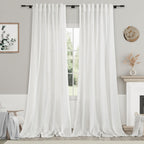 Extra Long Off White Curtain 108 inches Long 2 Panels Set for Living Room Back Tab Modern Farmhouse Coastal Decor Cotton White Sheer Linen Curtains 108 inch Length for Large Window 9 FT Tall