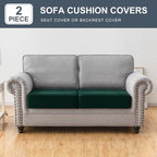Couch Cover Stretch Velvet Sofa Cushion Cover 2-Piece - Elastic Washable Slipcover for Seat or Backrest, Couch Seat Covers for Sofas (Christmas Green)
