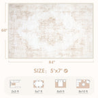 Area Rug 5x7 Vintage Rug: Washable Living Room Rugs Retro Medallion Distressed Large Rugs Soft Low Pile Non-Slip Indoor Floor Carpet for Bedroom Kitchen Nursery Dining Table Office (Beige, 5'x7')