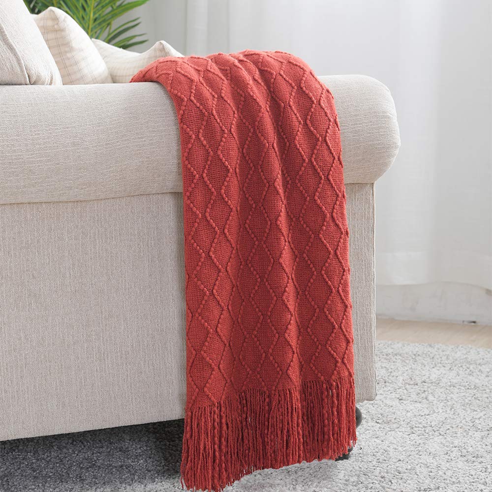 BOURINA Green Throw Blanket 50x60 Inch Boho Knitted Soft Throw Sofa Blanket