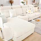 Couch Cushion Covers for Sofa Couch Covers Wear-Resistant Universal Sofa Cover Washable Stretch for Sectional Slipcovers (Texture-Cream White,Large Double Seat Cover)
