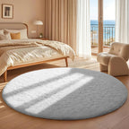 Ophanie Round Rug 5Ft White Circle Area Rug, Aesthetic Room Decor, Fluffy Fuzzy Bedroom Carpet, Plush Soft Shaggy Living Room Rugs for Kids Home Decor, Nursery with Over 99 pcs Pile fibers