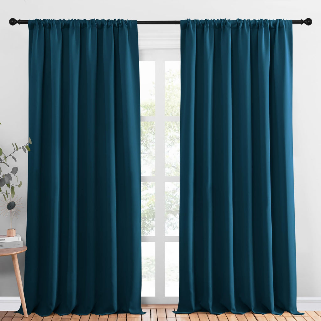 NICETOWN 2 Panels Blackout Curtains, Rod Pocket Thermal Insulated Drapess for Bedroom, Privacy Protection Easy-Care Heavy Duty Curtains for Living Room/Dining Room, W70 x L95 inches, Moroccan Blue