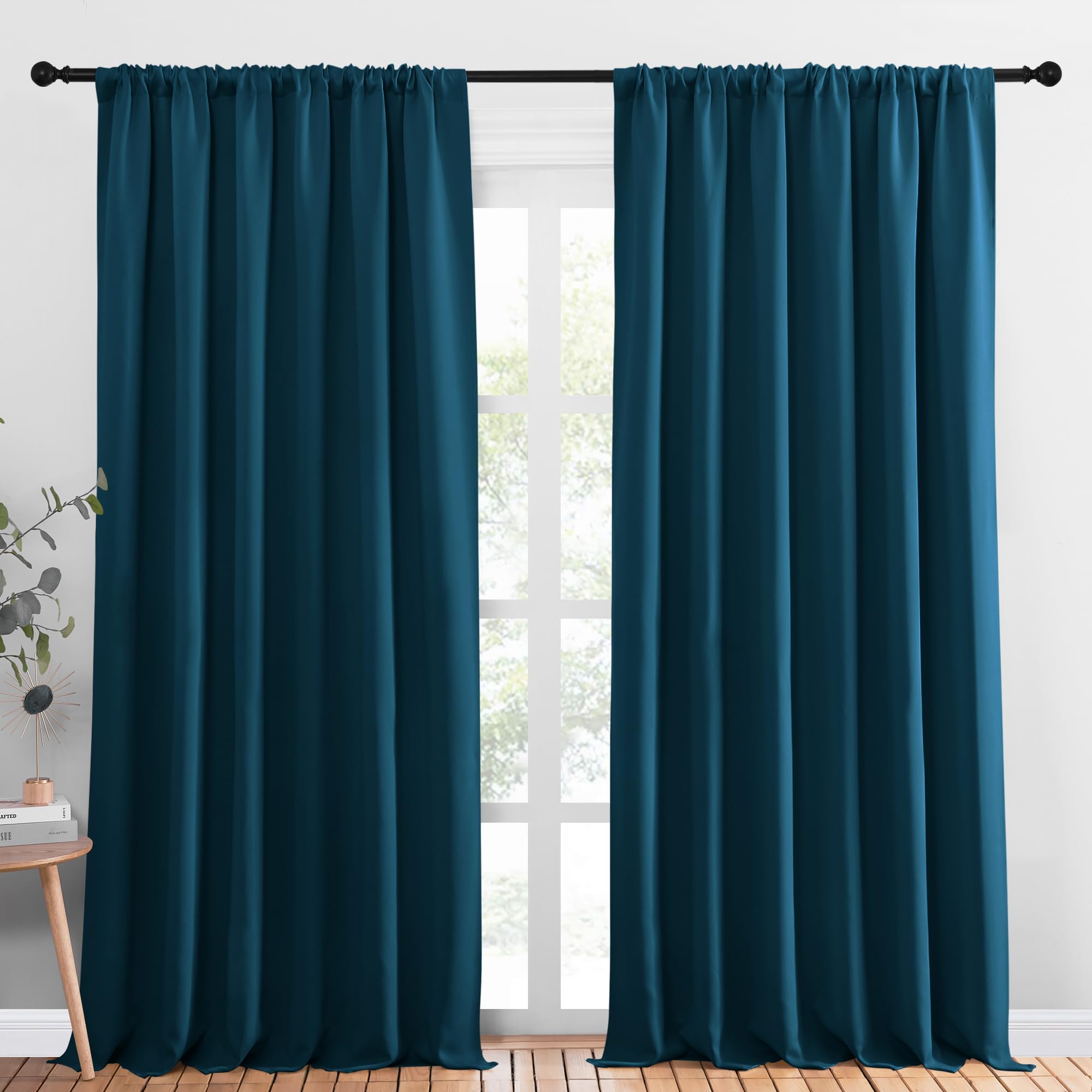 NICETOWN 2 Panels Blackout Curtains, Rod Pocket Thermal Insulated Drapess for Bedroom, Privacy Protection Easy-Care Heavy Duty Curtains for Living Room/Dining Room, W70 x L95 inches, Moroccan Blue