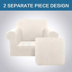 H.VERSAILTEX 2-Pieces Armchair Cover Chair Slipcovers with Arms Furniture Protector Cover Fit Width Up to 47 Inch, Jacquard Spandex Polyester Couch Covers Armchair Slipcover - Ivory, Chair