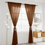 SpaceDresser Sheer Voile Window Treatment Rod Pocket Curtain Panels for Kitchen Bedroom Living Room Drapes Sunlight Filtering Privacy Semi Home Decor Assorted (Brown, 52 W x 63 L)