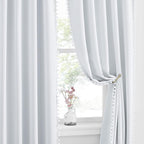 NICETOWN Pom Poms Trimming Blackout Curtains, Farmhouse Blackout Window Curtains Set of 2 Panels, Thick Thermal Insulated Vertical Drapes for Girls Boys Room Playroom, Greyish White, W52 x L84 inch