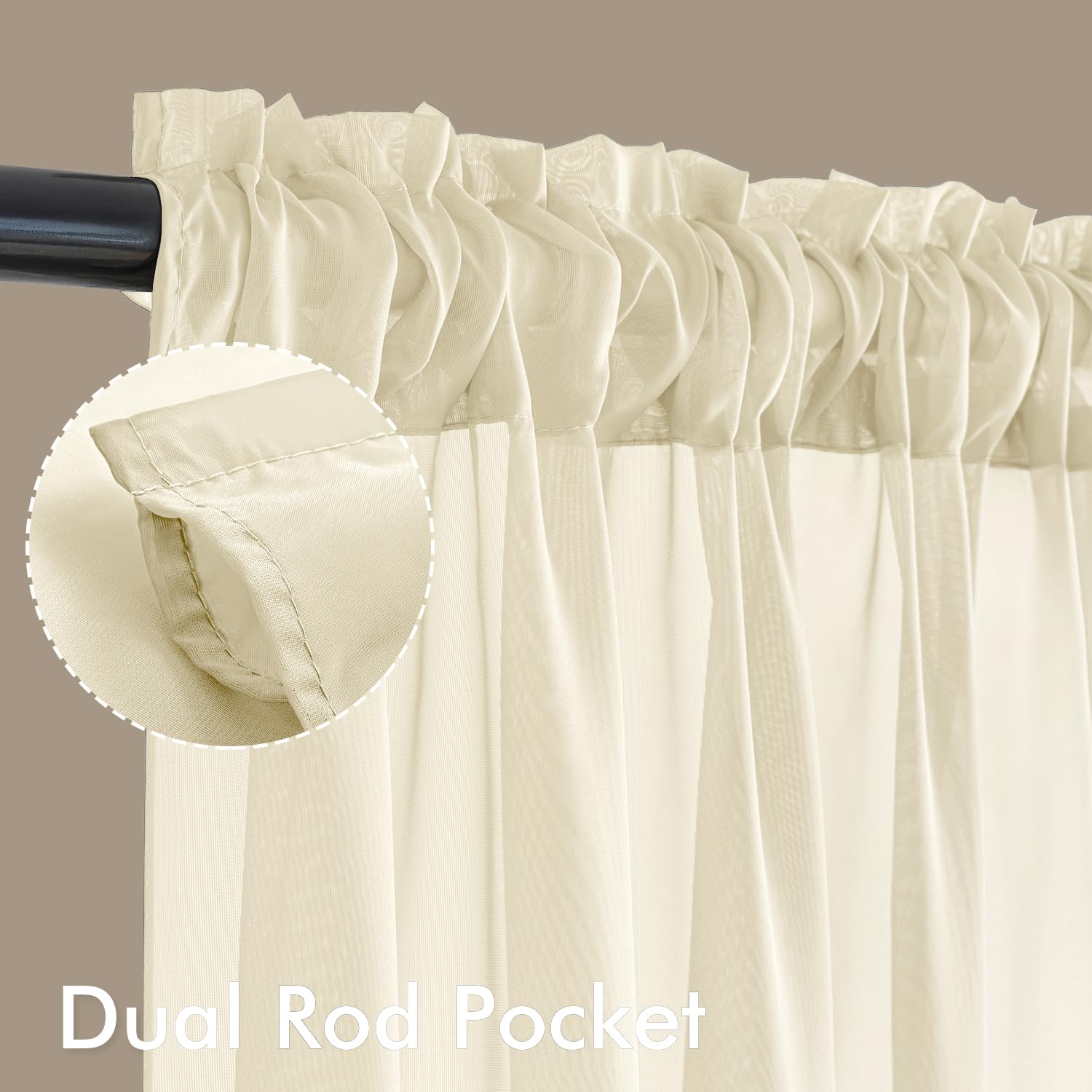 MIULEE Light Cream Sheer Curtains 90 Inches Long 4 Panels 42 x 90 Inches