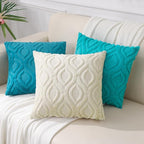 decorUhome Summer Throw Pillow Covers 20x20 Inch Set of 2, Soft Plush Faux Wool Turquoise Solid Couch Pillow Covers, Accent Farmhouse Neutral Square Pillow Cases for Sofa Bed Living Room